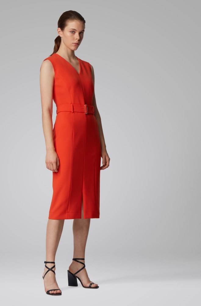 Hugo Boss Midi-length dress Oransje | XdPH1LGu