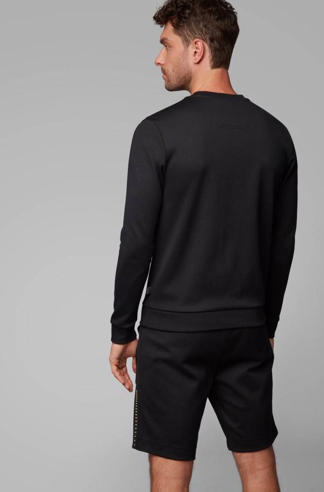 Hugo Boss Mixed-material slim-fit sweatshirt Svarte | c8othbpB