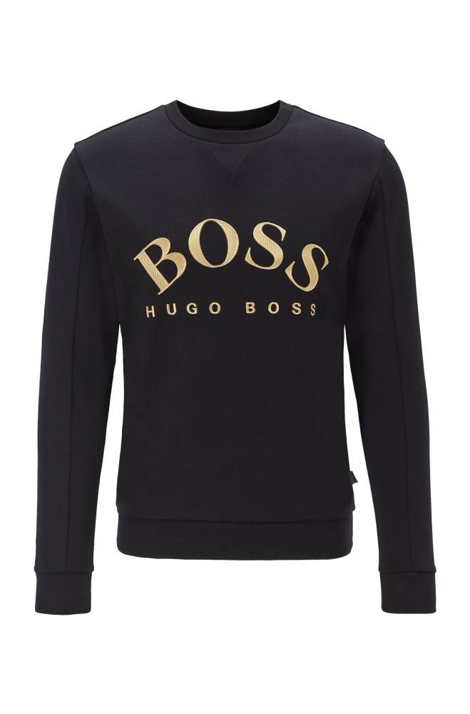 Hugo Boss Mixed-material slim-fit sweatshirt Svarte | c8othbpB