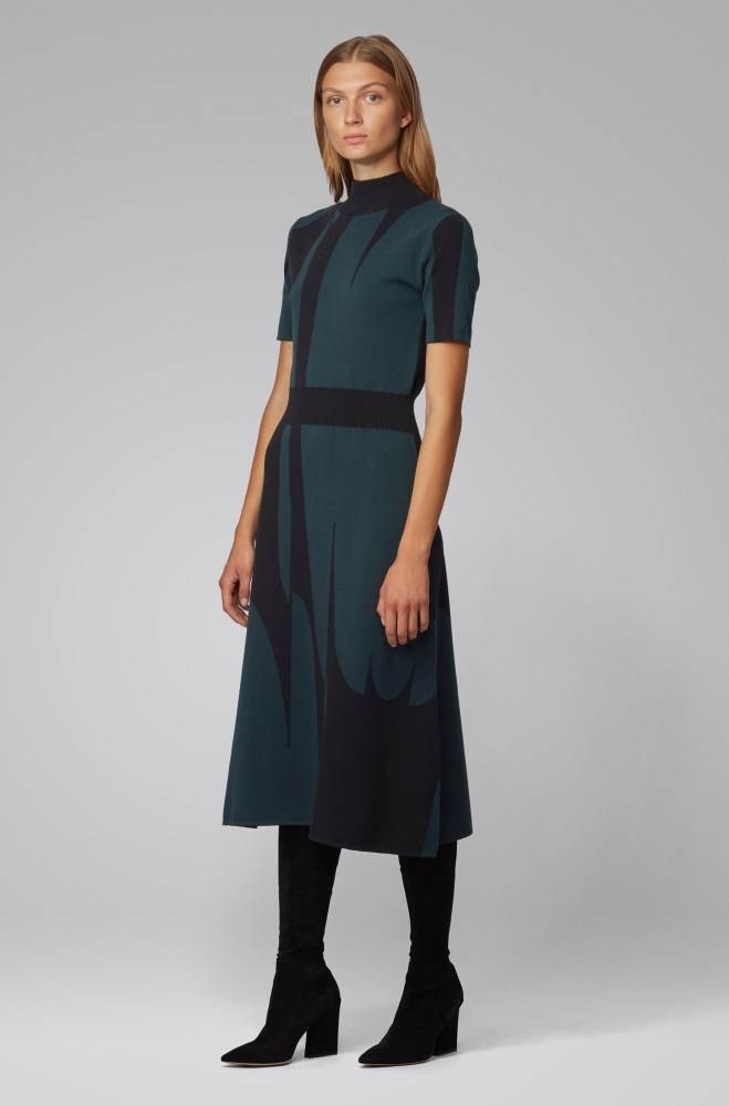 Hugo Boss Mock-neck knitted dress Patterned | JwhejcTZ