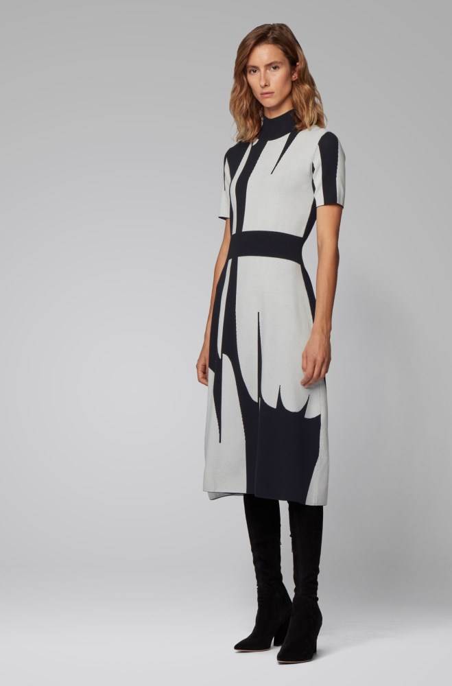 Hugo Boss Mock-neck knitted dress Patterned | bhWXgdgS