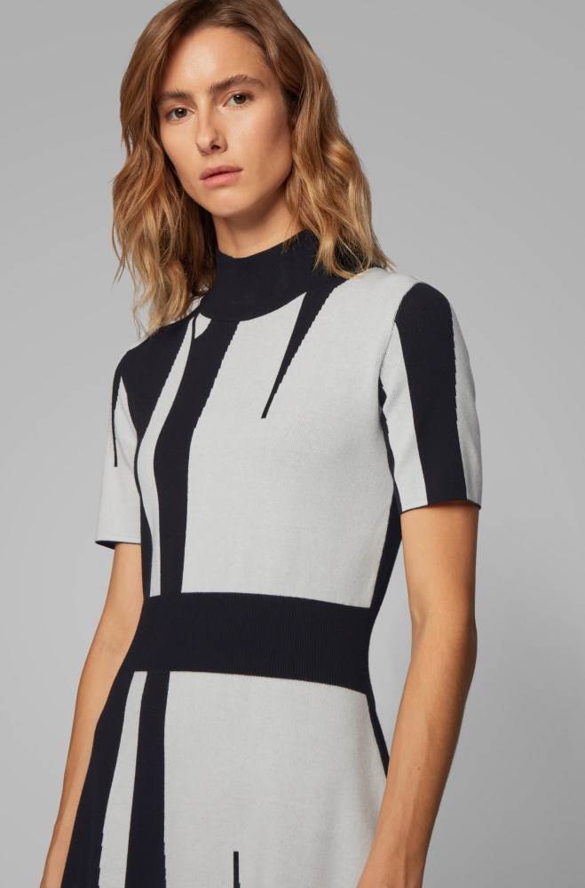 Hugo Boss Mock-neck knitted dress Patterned | bhWXgdgS