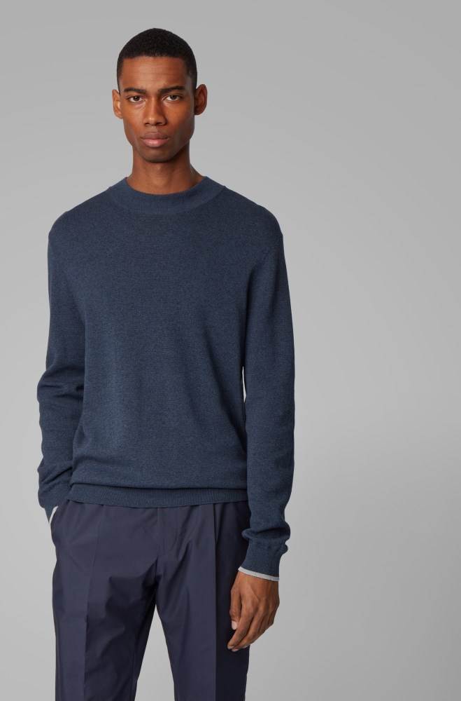 Hugo Boss Mock-neck sweater Lyse Blå | EUv2nYjI