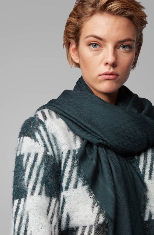 Hugo Boss Monogram-jacquard scarf Mørke Grønn | 6uXHc8mj