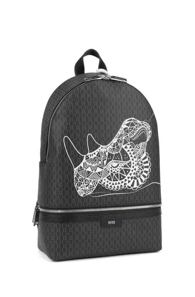 Hugo Boss Monogram-print backpack Svarte | uc7WGniT