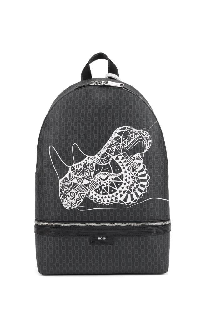 Hugo Boss Monogram-print backpack Svarte | uc7WGniT