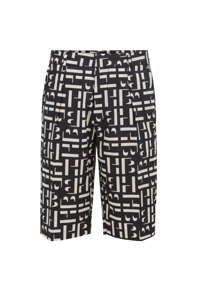 Hugo Boss Monogram-print relaxed-fit shorts Svarte | mAMMzhbd