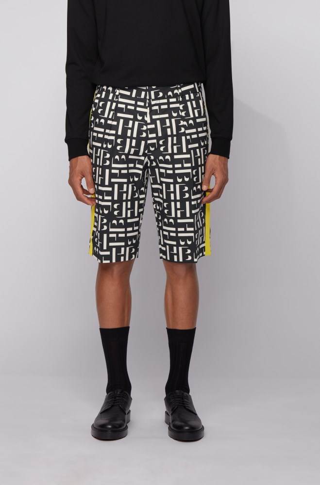 Hugo Boss Monogram-print relaxed-fit shorts Svarte | mAMMzhbd