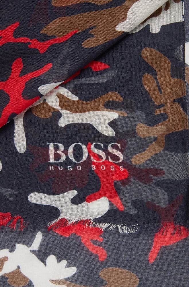 Hugo Boss Monogram-print scarf Mørke Blå | HaNEgCbm