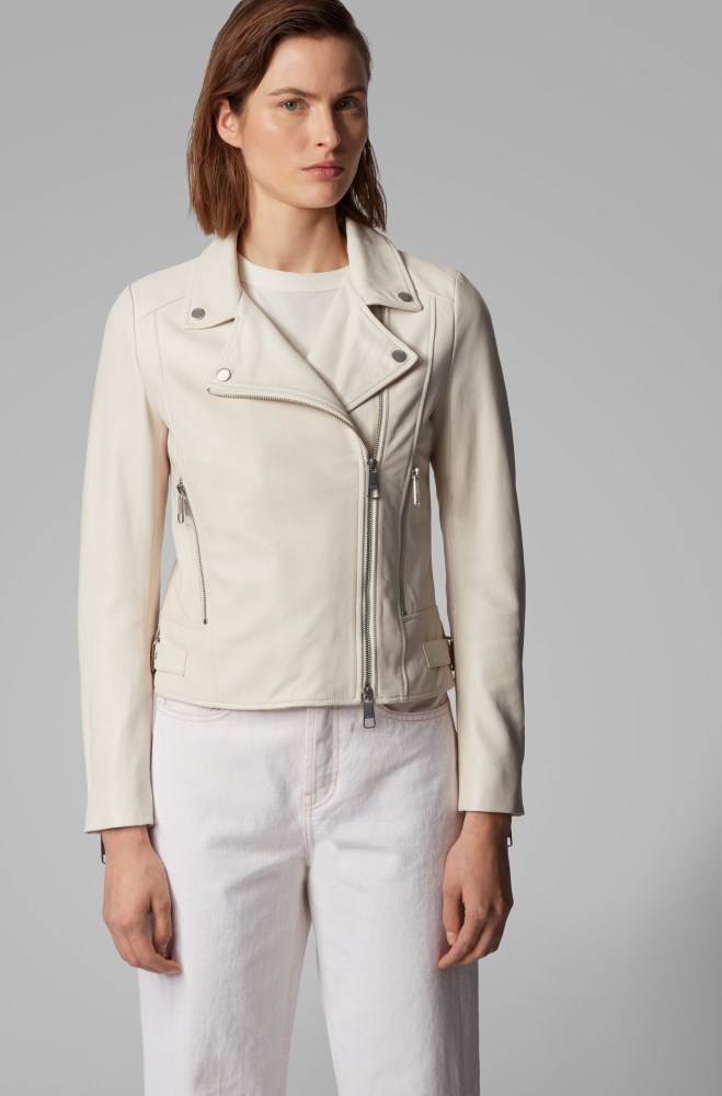 Hugo Boss Nappa-leather biker jacket Hvite | EROOAAQ2