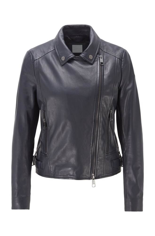 Hugo Boss Nappa-leather biker jacket Mørke Blå | 1lxnyZ43