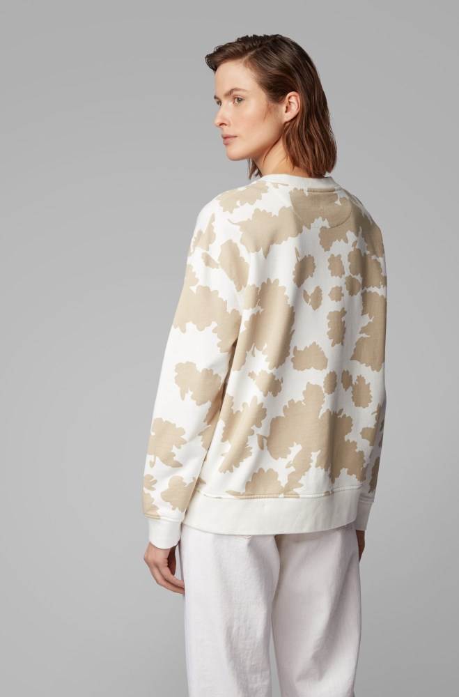 Hugo Boss Nature-print sweatshirt Hvite | TJOW2AS0