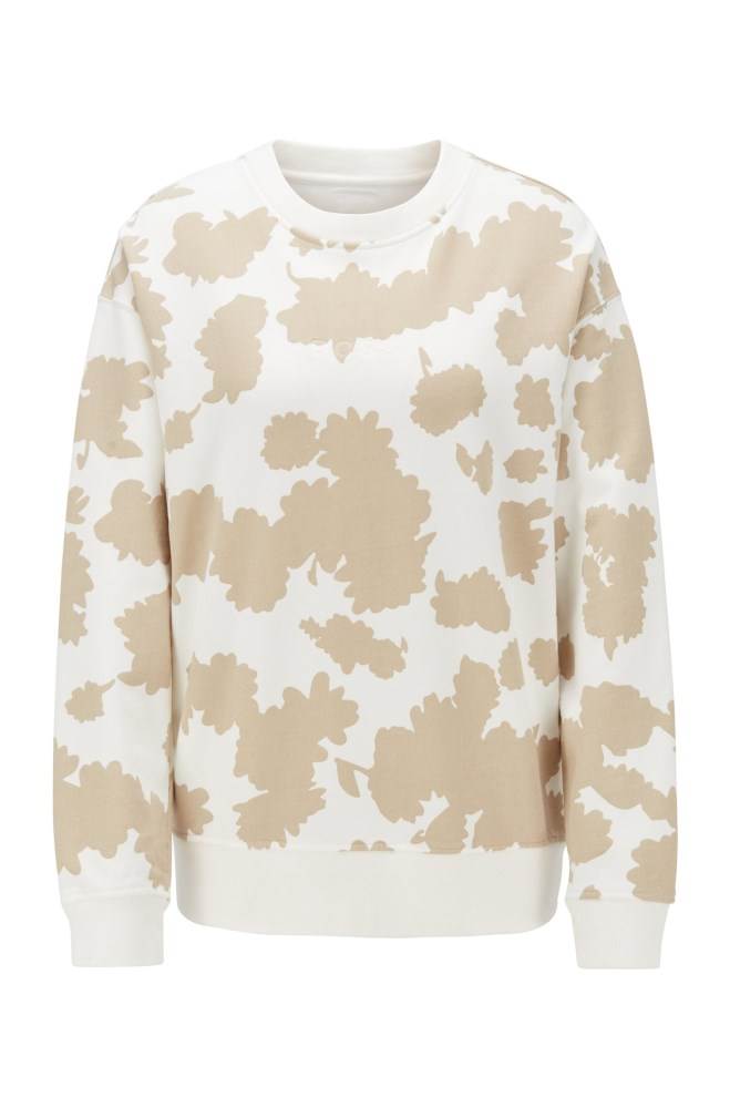 Hugo Boss Nature-print sweatshirt Hvite | TJOW2AS0