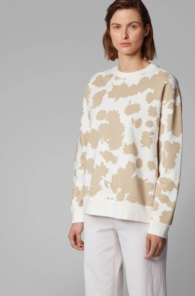 Hugo Boss Nature-print sweatshirt Hvite | TJOW2AS0