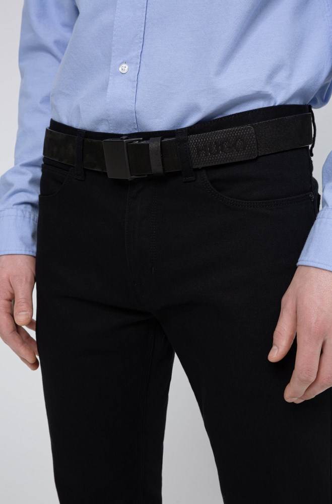 Hugo Boss Nubuck-leather belt Svarte | xnBzjX0Z