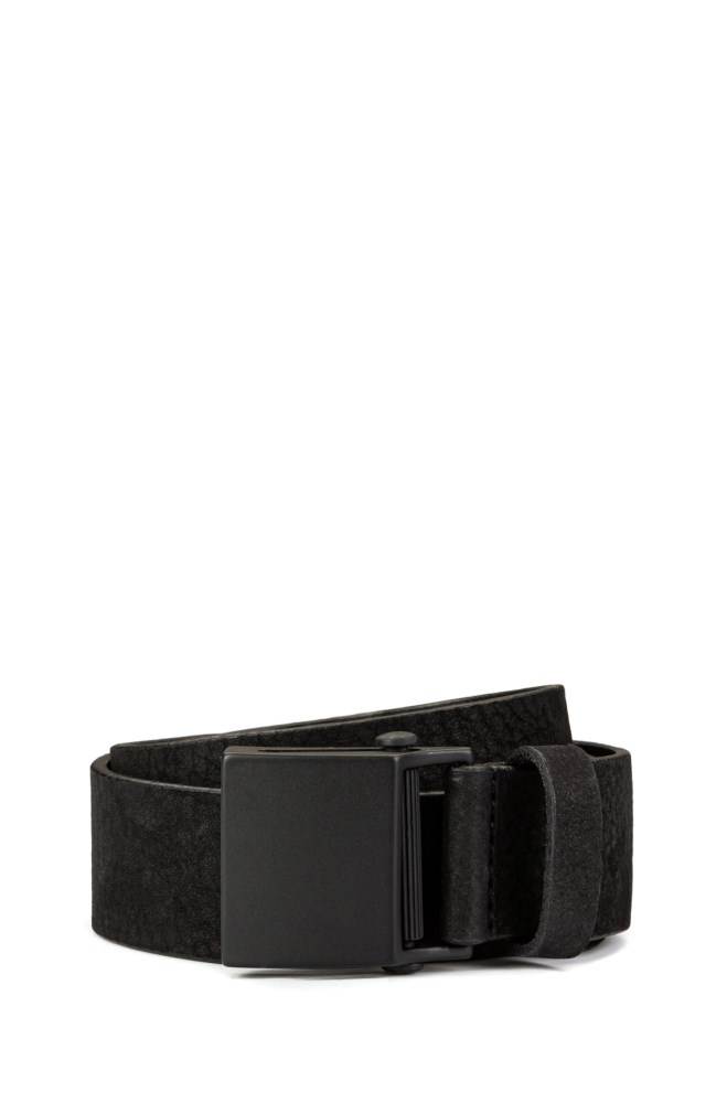 Hugo Boss Nubuck-leather belt Svarte | xnBzjX0Z