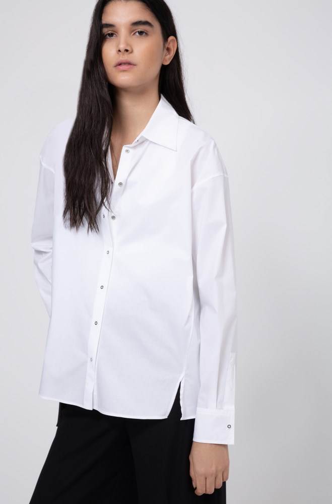 Hugo Boss Oversized-fit blouse Hvite | cfu6NLtx