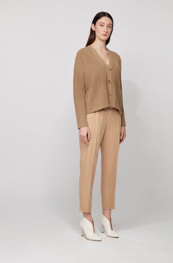 Hugo Boss Oversized-fit cardigan Beige | 0BEDegT5