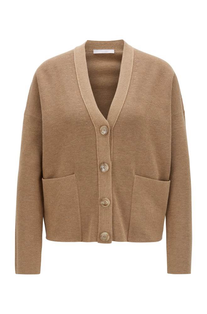 Hugo Boss Oversized-fit cardigan Beige | 0BEDegT5