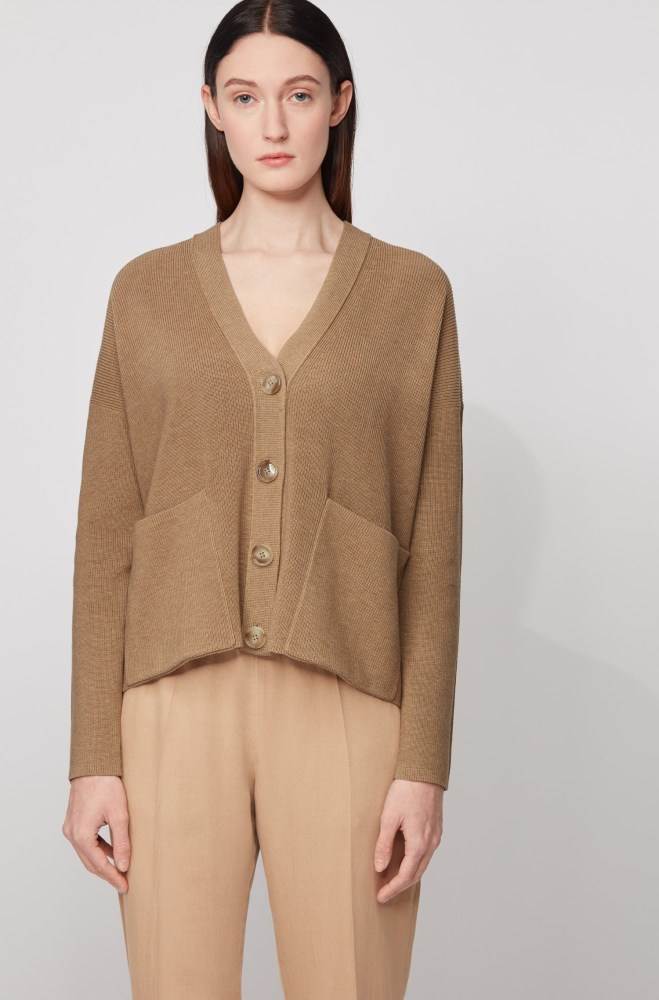 Hugo Boss Oversized-fit cardigan Beige | 0BEDegT5