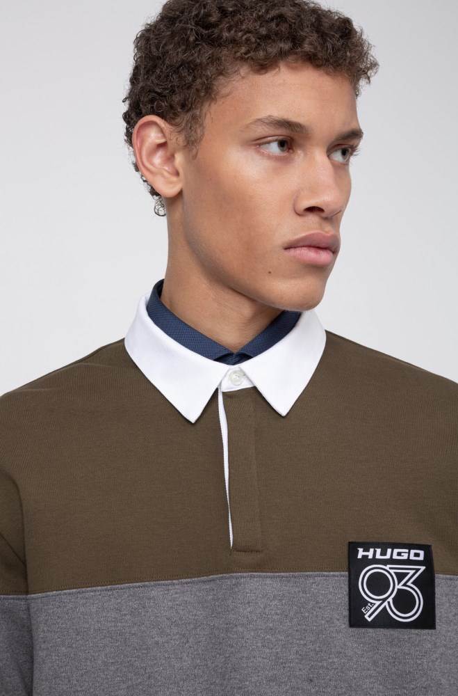 Hugo Boss Oversized-fit colour-block polo shirt Khaki | 8BEbtxVW