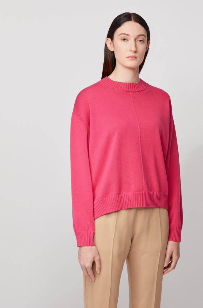 Hugo Boss Oversized-fit cotton-blend sweater Rosa | fu8rlx1o