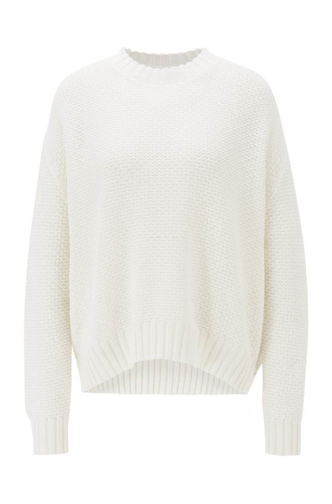 Hugo Boss Oversized-fit cotton sweater Hvite | XQlx35EY