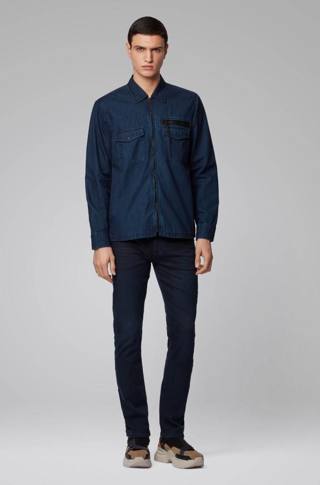 Hugo Boss Oversized-fit denim shirt Mørke Blå | LZbV3EFk