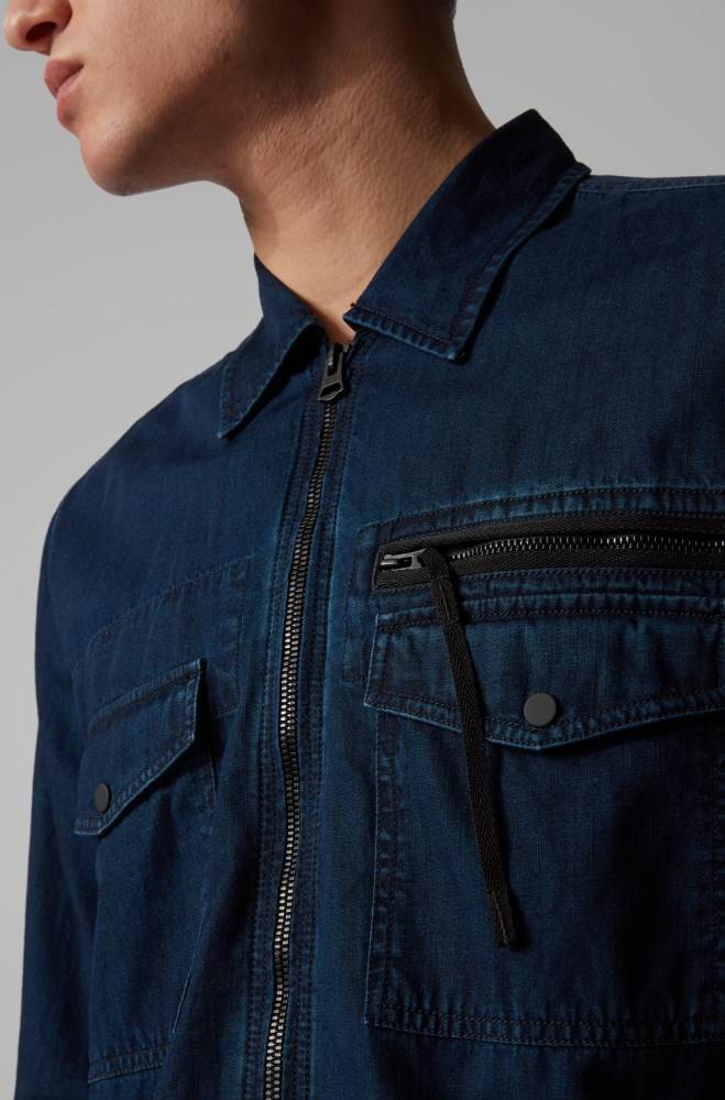 Hugo Boss Oversized-fit denim shirt Mørke Blå | LZbV3EFk