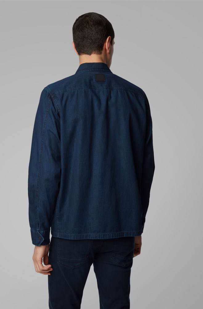 Hugo Boss Oversized-fit denim shirt Mørke Blå | LZbV3EFk