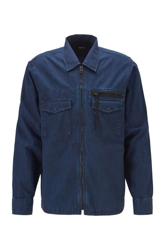 Hugo Boss Oversized-fit denim shirt Mørke Blå | LZbV3EFk