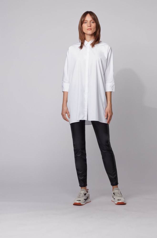 Hugo Boss Oversized-fit kimono-style blouse Hvite | krpyJEmP