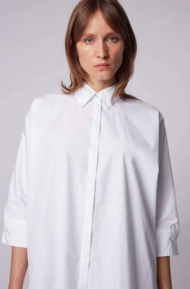 Hugo Boss Oversized-fit kimono-style blouse Hvite | krpyJEmP