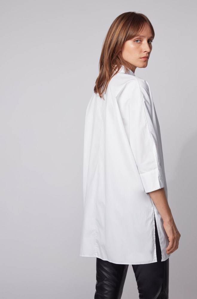 Hugo Boss Oversized-fit kimono-style blouse Hvite | krpyJEmP