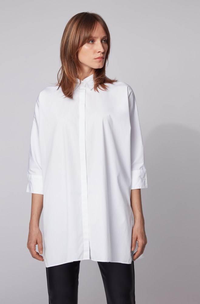 Hugo Boss Oversized-fit kimono-style blouse Hvite | krpyJEmP