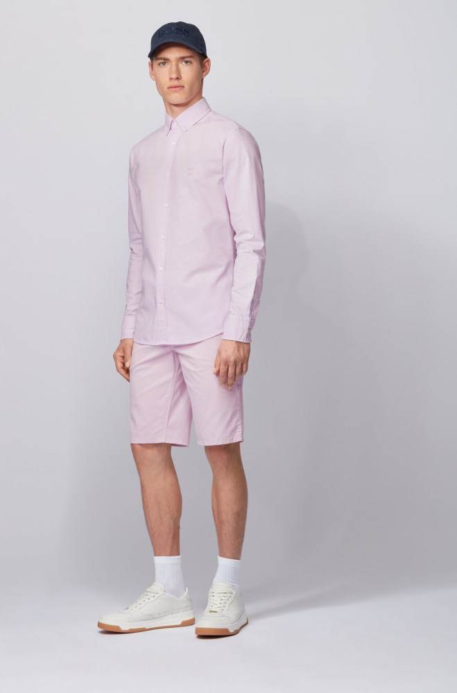 Hugo Boss Oxford-cotton slim-fit shirt Mørke Rosa | 3lIZjcYd