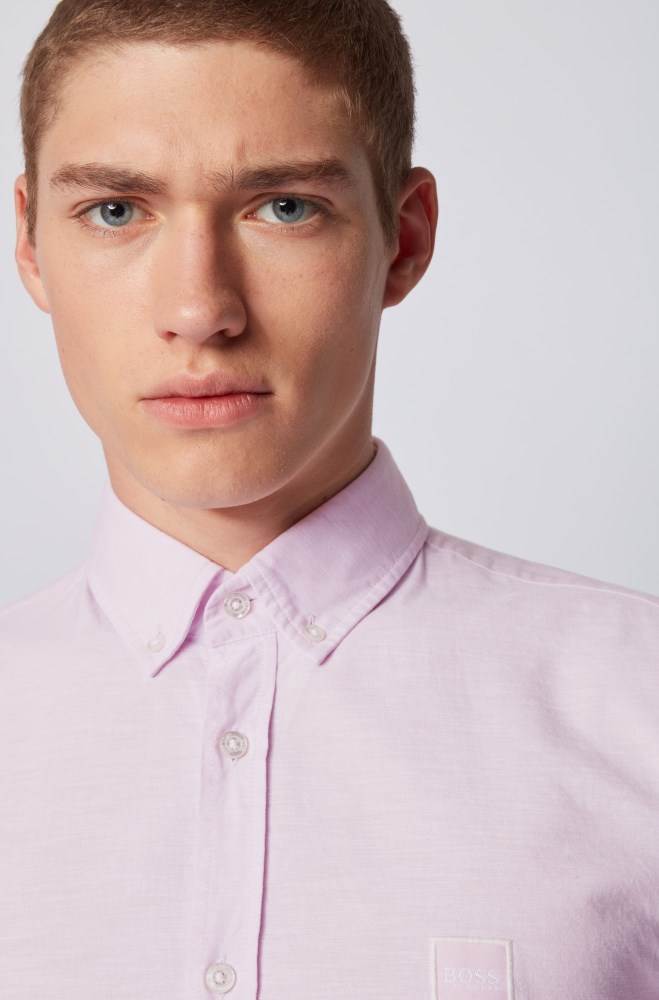 Hugo Boss Oxford-cotton slim-fit shirt Mørke Rosa | 3lIZjcYd