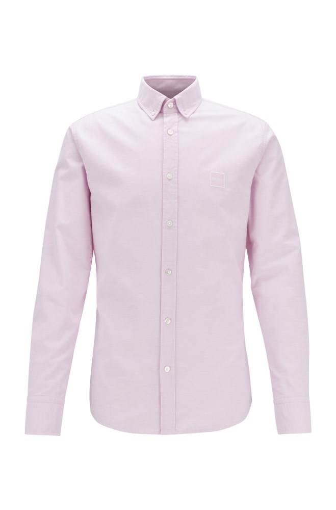 Hugo Boss Oxford-cotton slim-fit shirt Mørke Rosa | 3lIZjcYd