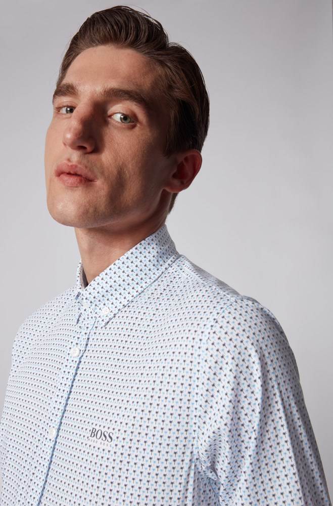 Hugo Boss Patterned slim-fit shirt Hvite | ZRfbxqIY