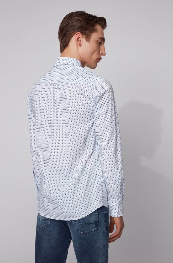 Hugo Boss Patterned slim-fit shirt Hvite | ZRfbxqIY