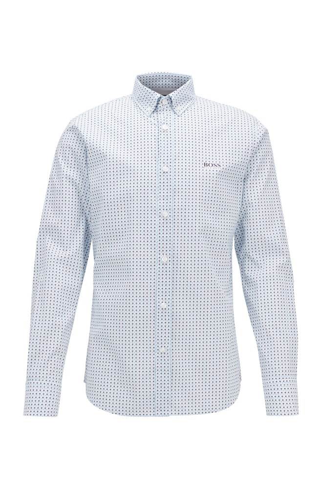 Hugo Boss Patterned slim-fit shirt Hvite | ZRfbxqIY