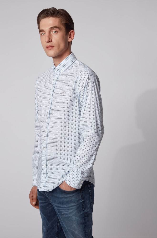 Hugo Boss Patterned slim-fit shirt Hvite | ZRfbxqIY