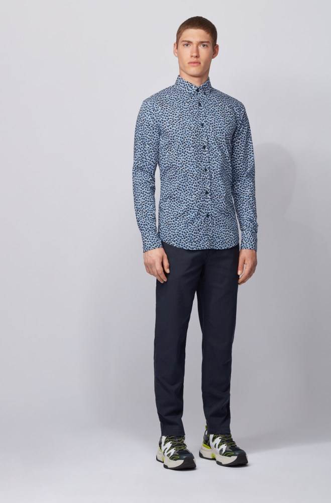 Hugo Boss Patterned slim-fit shirt Mørke Blå | CBf5spcc