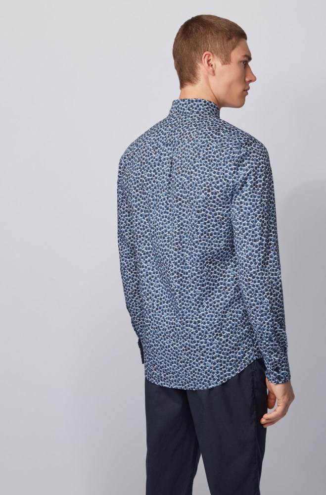 Hugo Boss Patterned slim-fit shirt Mørke Blå | CBf5spcc