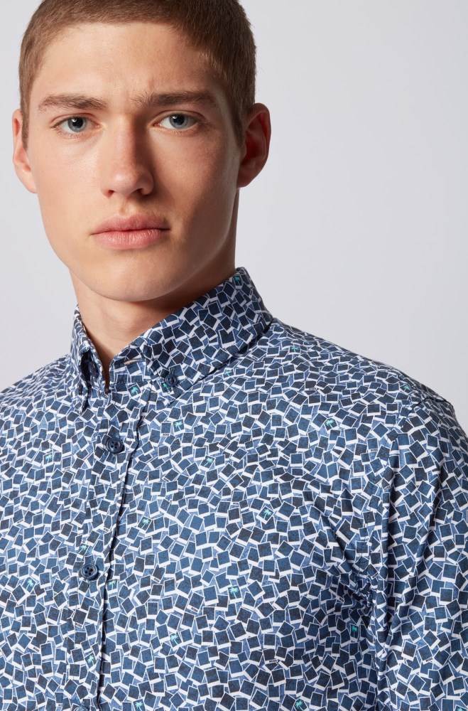 Hugo Boss Patterned slim-fit shirt Mørke Blå | CBf5spcc