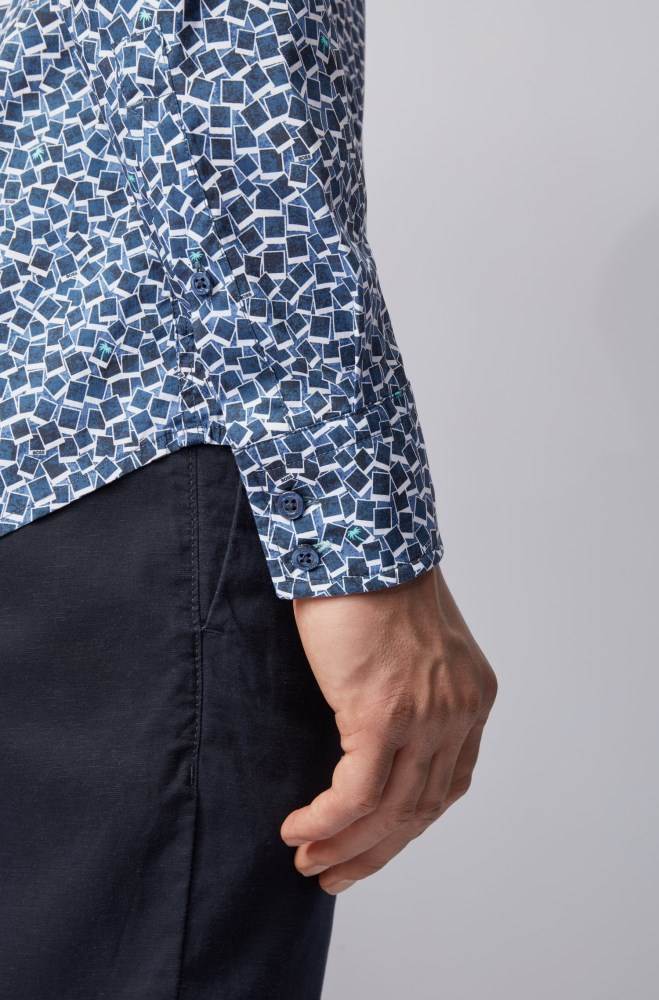 Hugo Boss Patterned slim-fit shirt Mørke Blå | CBf5spcc