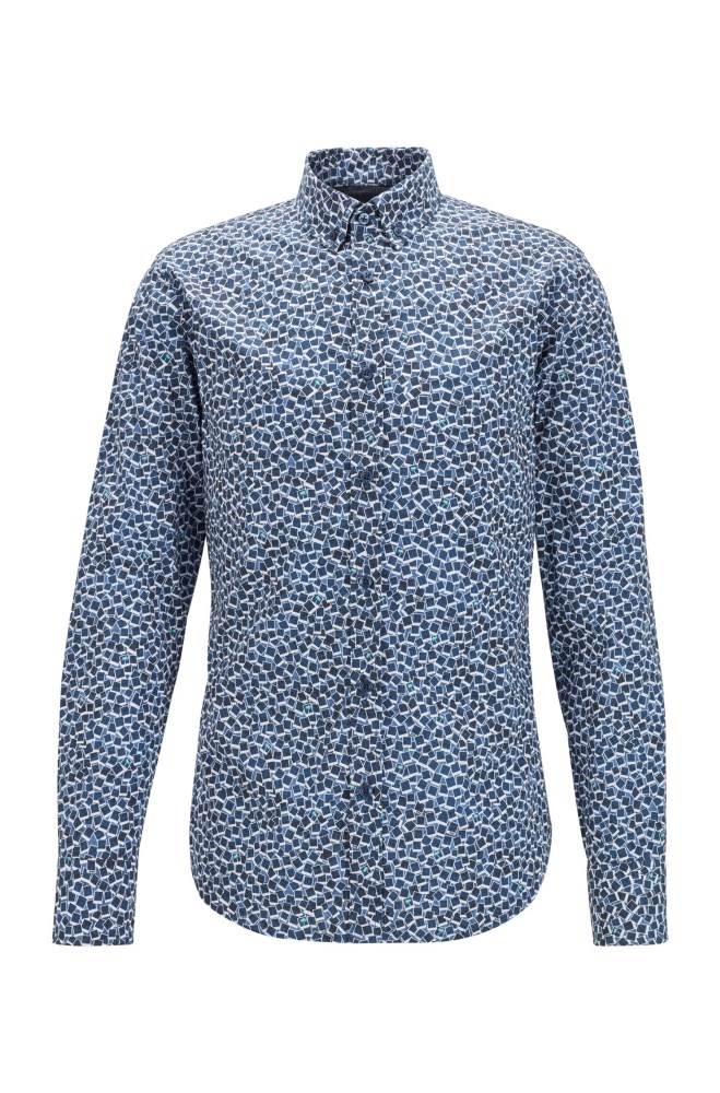 Hugo Boss Patterned slim-fit shirt Mørke Blå | CBf5spcc