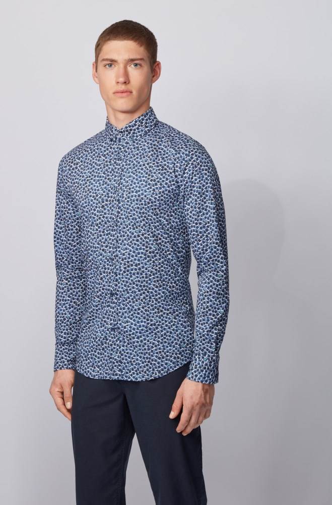 Hugo Boss Patterned slim-fit shirt Mørke Blå | CBf5spcc