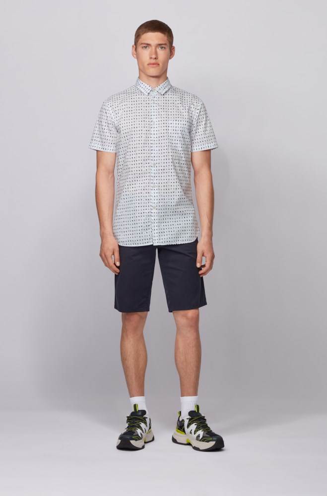 Hugo Boss Photo-print slim-fit shirt Hvite | NmtSdEJx