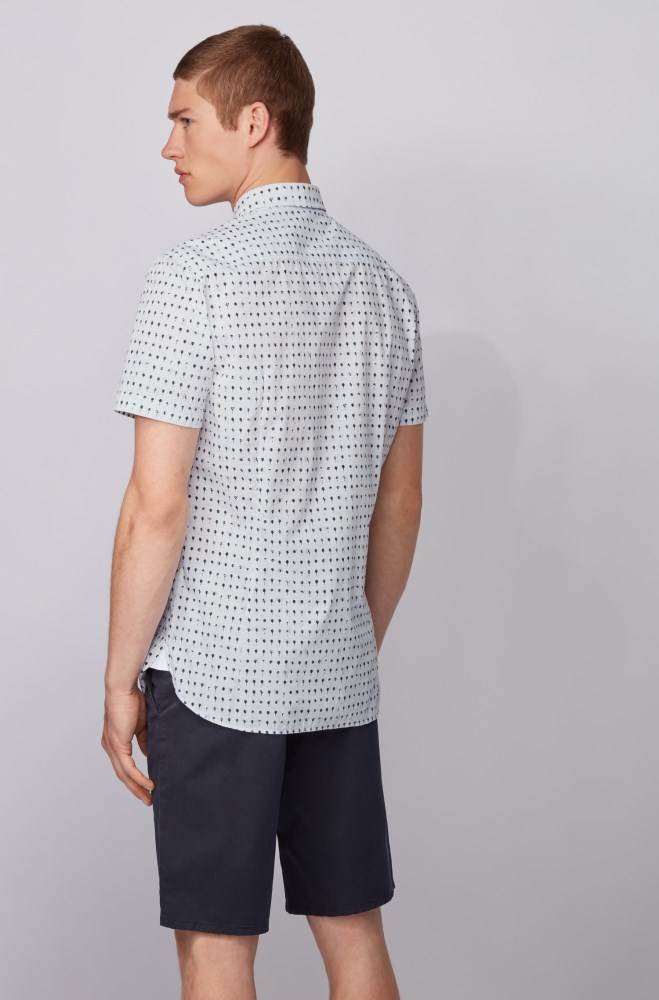 Hugo Boss Photo-print slim-fit shirt Hvite | NmtSdEJx